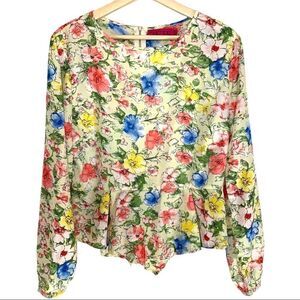 Boohoo Peplum Floral Zip Back Long Sleeve Blouse